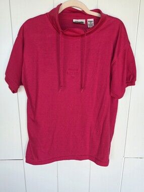 Gitano Hot Pink Top Blouse Drawstring Size M Short Sleeve
